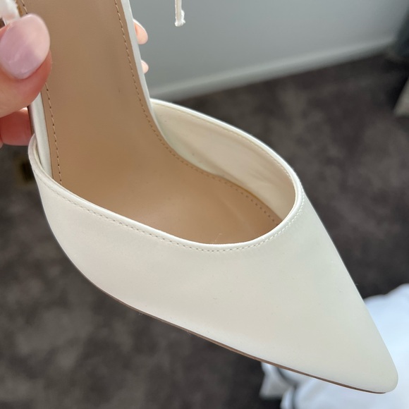 Steve Madden - Valenteen White Satin Mesh Bow Pointed-Toe Ankle Strap Pumps - Picture 5 of 11